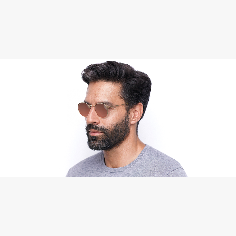 Lunettes de soleil homme ROUND METAL 0RB3447N dorée - Vue de 3/4