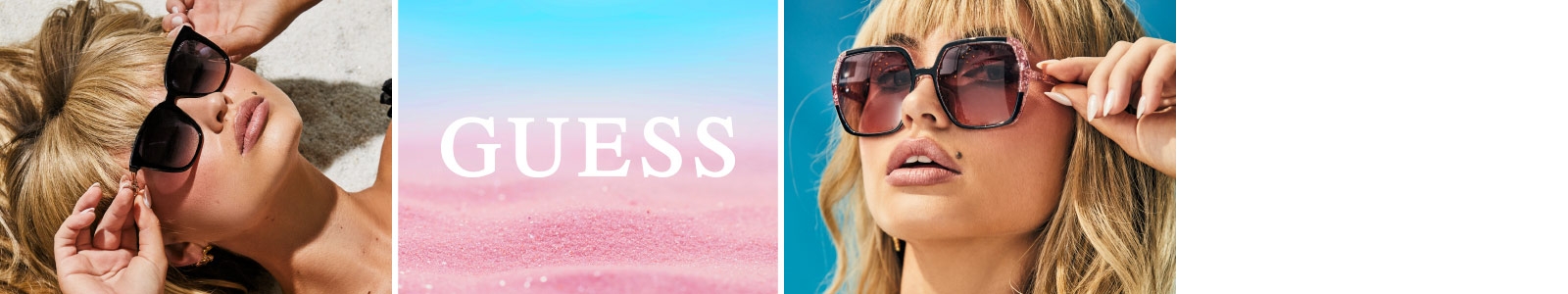 Une femme portant deux montures différents de la marque Guess