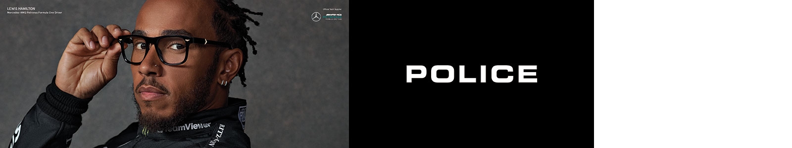 Lewis Hamilton portant des lunettes Police