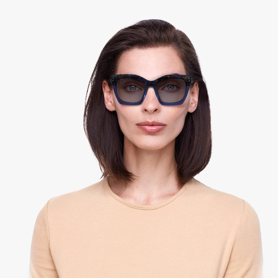 Lunettes de soleil femme ELEGANTE écaille bleu - Vue de face