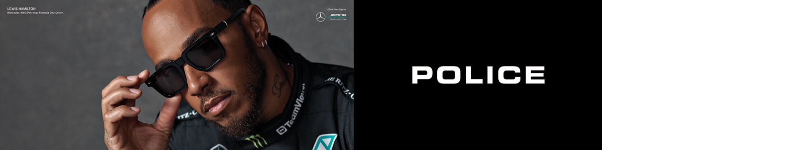 Lewis Hamilton portant des lunettes Police