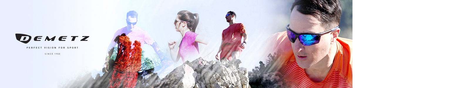 Image mettant en avant des sportifs sur une montagne portant des lunettes de soleil Demetz