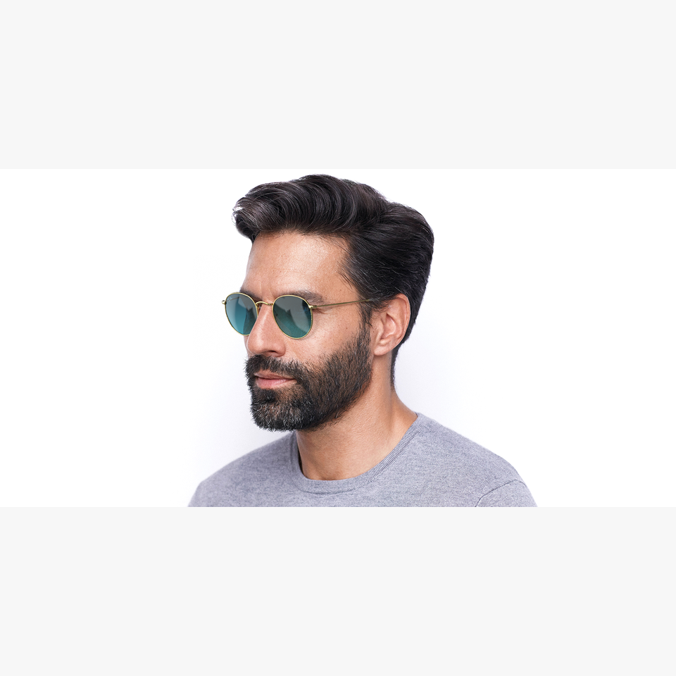 Lunettes de soleil homme ROUND METAL 0RB3447N dorée - Vue de 3/4