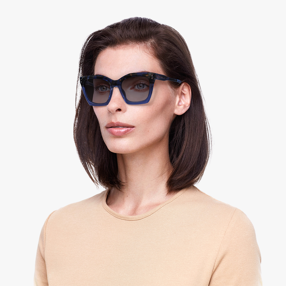 Lunettes de soleil femme ELEGANTE écaille bleu - Vue de face