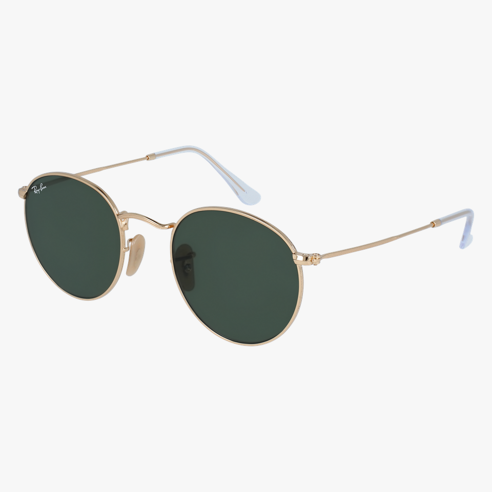 Lunettes de soleil homme ROUND METAL 0RB3447N dorée - Vue de 3/4