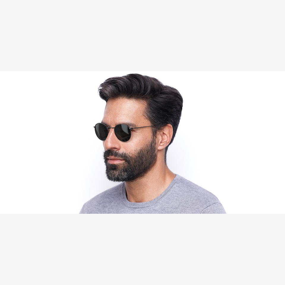 Lunettes de soleil homme ROUND METAL 0RB3447N gris - Vue de 3/4