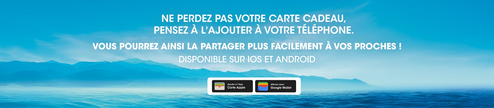 ne perdez pas votre carte cadeau, pensez à l'ajouter à votre téléphone.