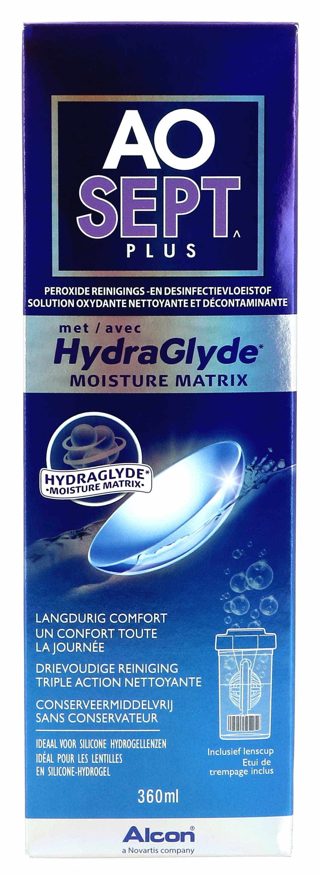 Solution d'entretien Aosept Plus Hydraglyde 360ml  - Boîte de 1 unité